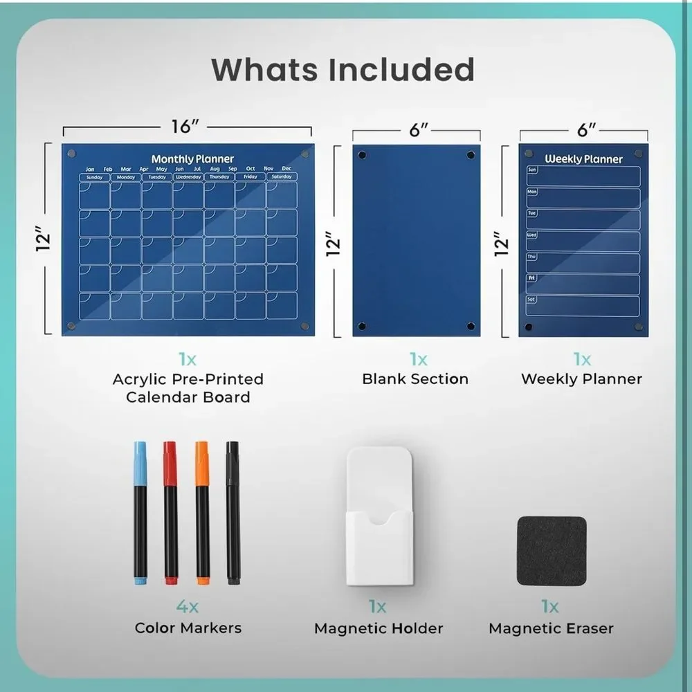 Acrylic Magnetic Calendar Set Monthly Weekly Planner Dry Erase Markers List OW